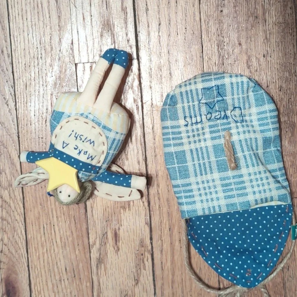 Midwest of Cannon Falls Make A Wish Dreams Bunny Angel Doll Pouch Ornament Blue